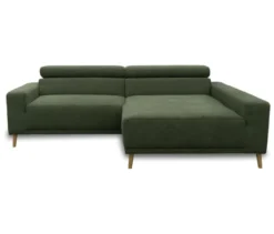 DOMO Sofa »Malmö«, Longchair rechts, mit Kopfteilverstellung, grün/holz
