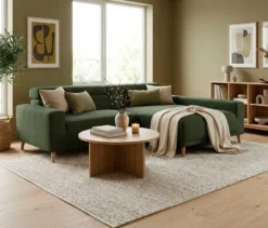 DOMO Sofa »Malmö«, Longchair rechts, mit Kopfteilverstellung, grün/holz