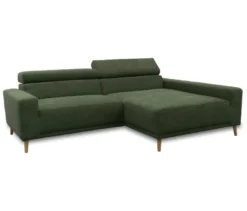 DOMO Sofa »Malmö«, Longchair rechts, mit Kopfteilverstellung, grün/holz