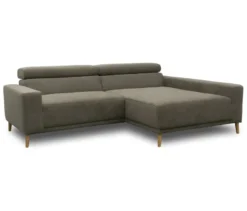 DOMO Sofa »Malmö«, Longchair rechts, mit Kopfteilverstellung, grau/holz