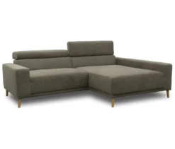DOMO Sofa »Malmö«, Longchair rechts, mit Kopfteilverstellung, grau/holz