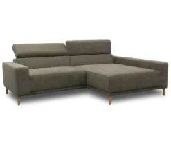 DOMO Sofa »Malmö«, Longchair rechts, mit Kopfteilverstellung, grau/holz
