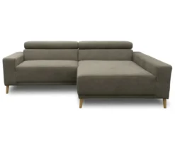 DOMO Sofa »Malmö«, Longchair rechts, mit Kopfteilverstellung, grau/holz