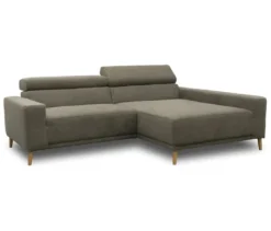 DOMO Sofa »Malmö«, Longchair rechts, mit Kopfteilverstellung, grau/holz