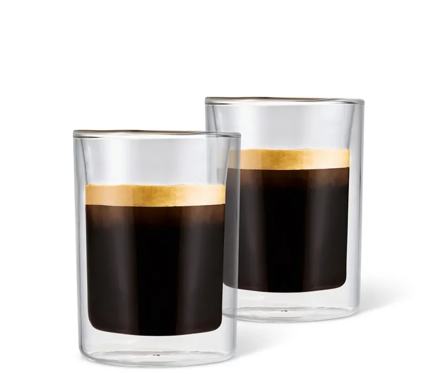 2 Doppelwandige Caffè Crema Gläser, eckig