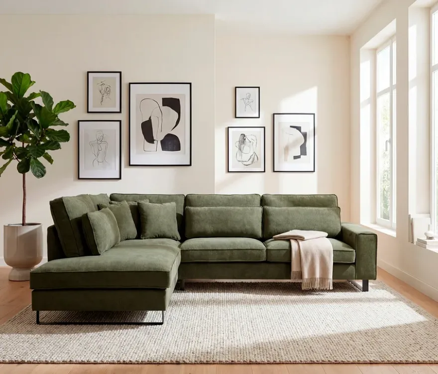Ecksofa links mit Sofa 2,5-Sitzer rechts »Veluno«, grün