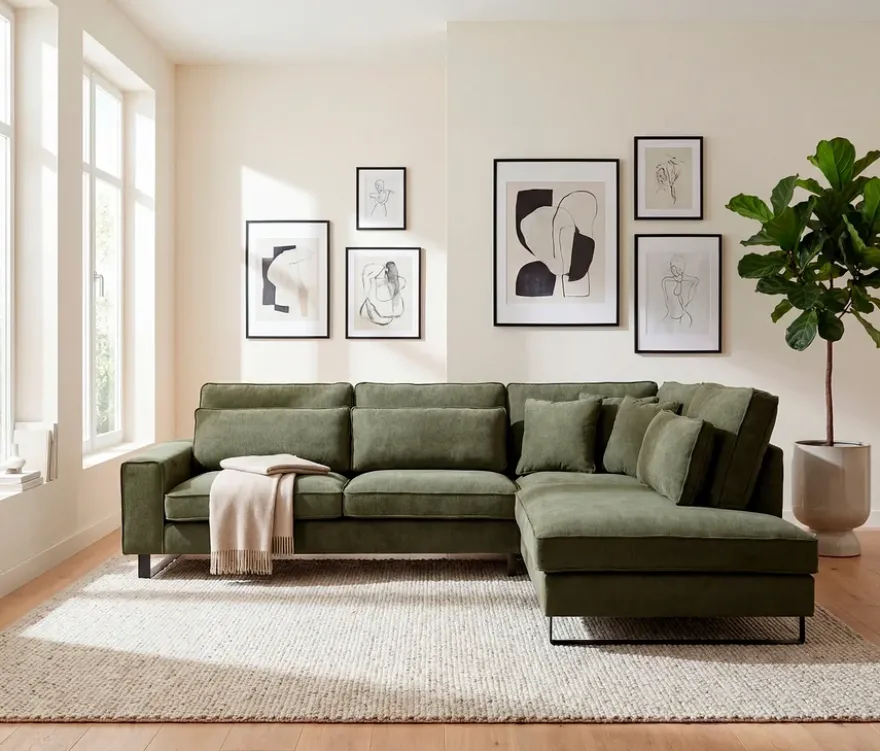 Ecksofa rechts mit Sofa 2,5-Sitzer links »Veluno«, grün