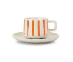2 Espressotassen mit Untertassen, Streifen