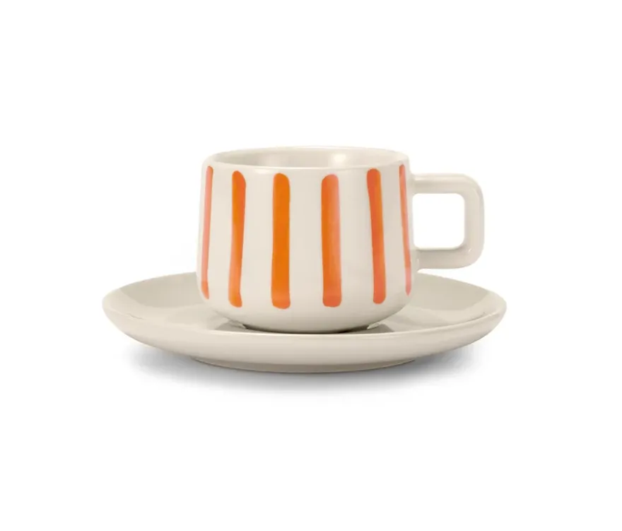 2 Espressotassen mit Untertassen, Streifen