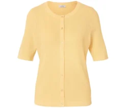 Feinstrick-Cardigan mit Leinen, buttergelb