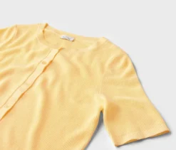 Feinstrick-Cardigan mit Leinen, buttergelb