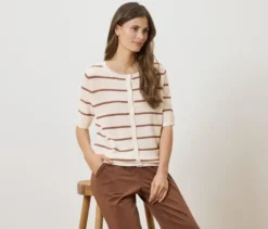 Feinstrick-Cardigan mit Leinen, Streifen