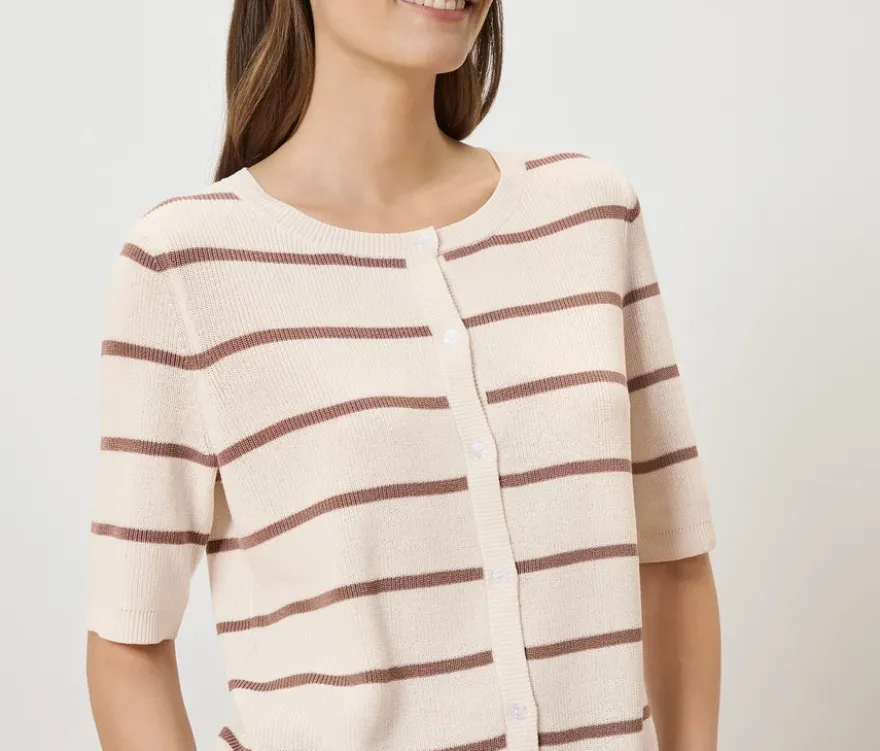 Feinstrick-Cardigan mit Leinen, Streifen