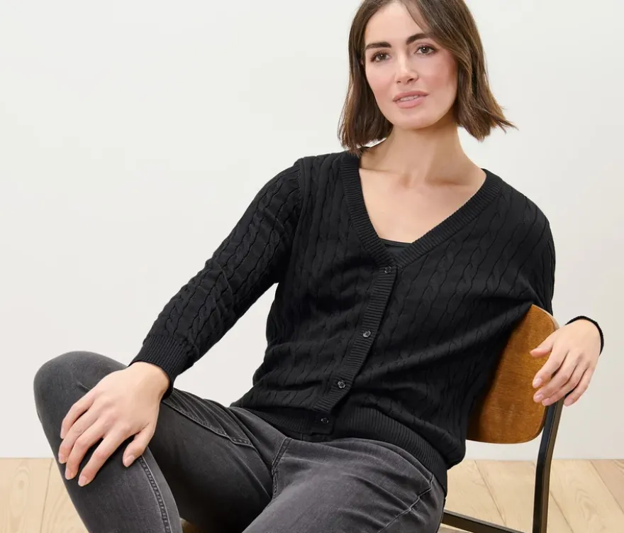 Feinstrickcardigan mit Zopfmuster
