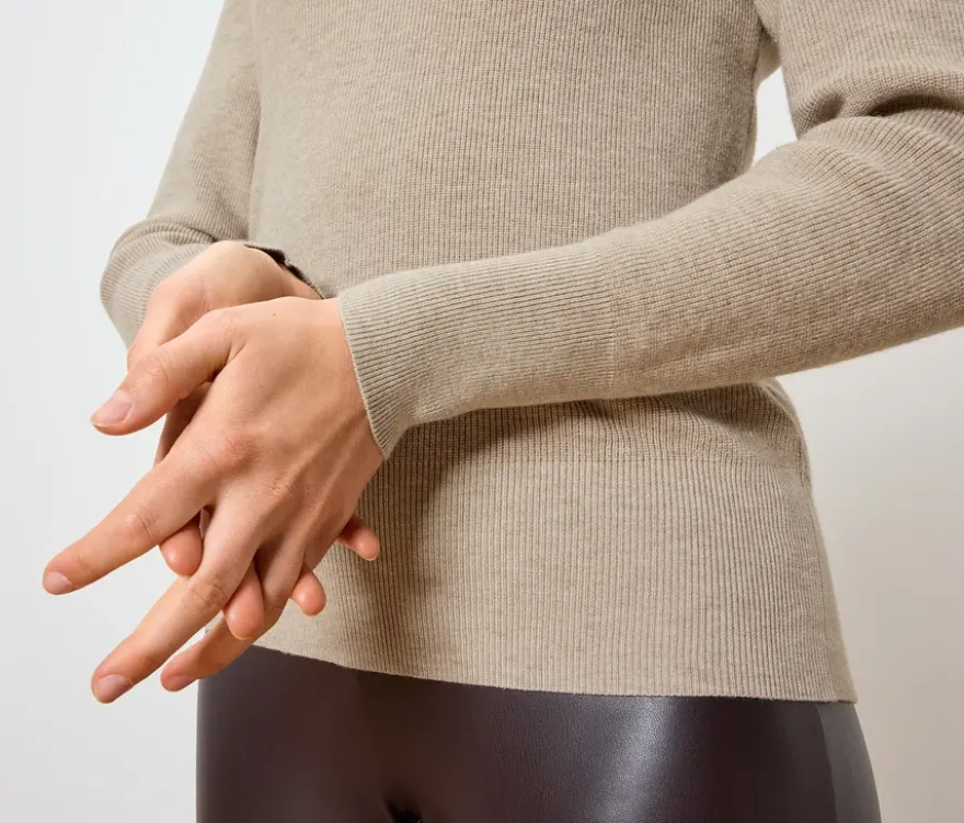 Feinstrickpullover, beige meliert