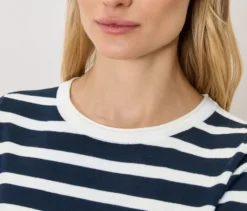 Feinstrickpullover, dunkelblau-weiß gestreift
