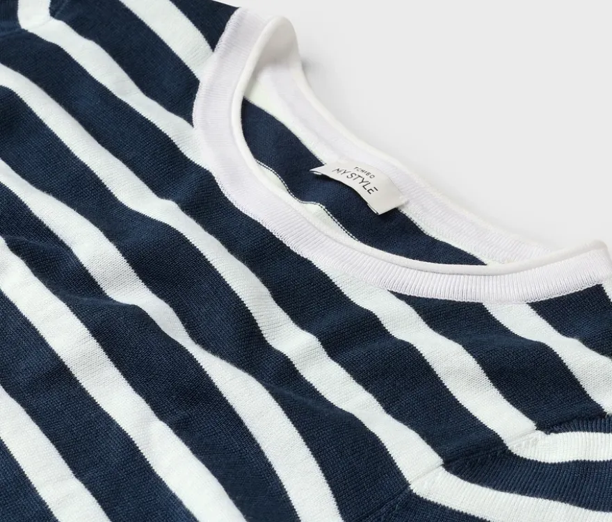 Feinstrickpullover, dunkelblau-weiß gestreift