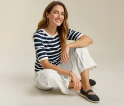 Feinstrickpullover, dunkelblau-weiß gestreift