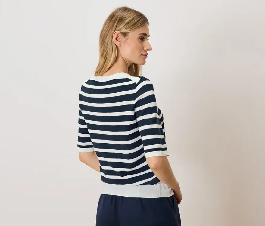 Feinstrickpullover, dunkelblau-weiß gestreift