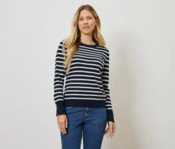 Feinstrickpullover, dunkelblau-weiß gestreift
