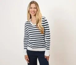 Feinstrickpullover, dunkelblau-weiß gestreift