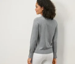 Feinstrickpullover, grau meliert