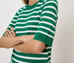 Feinstrickpullover, grün-weiß gestreift