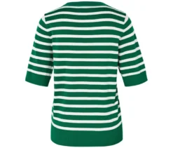 Feinstrickpullover, grün-weiß gestreift