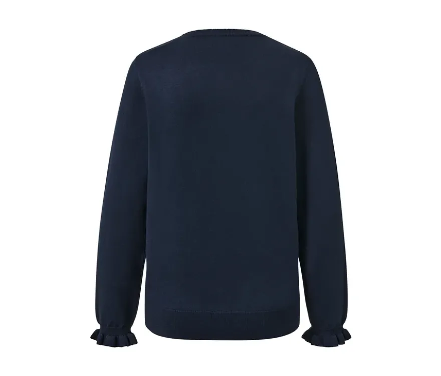 Feinstrickpullover mit Rüschendetail, dunkelblau