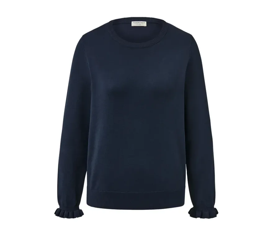 Feinstrickpullover mit Rüschendetail, dunkelblau