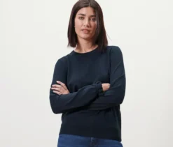 Feinstrickpullover mit Rüschendetail, dunkelblau