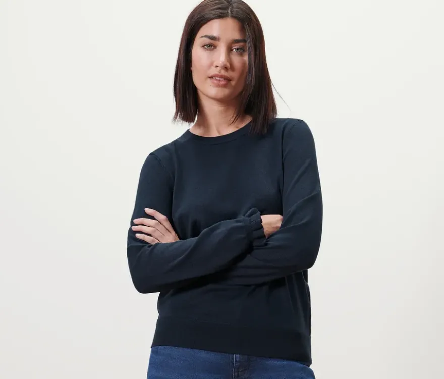 Feinstrickpullover mit Rüschendetail, dunkelblau