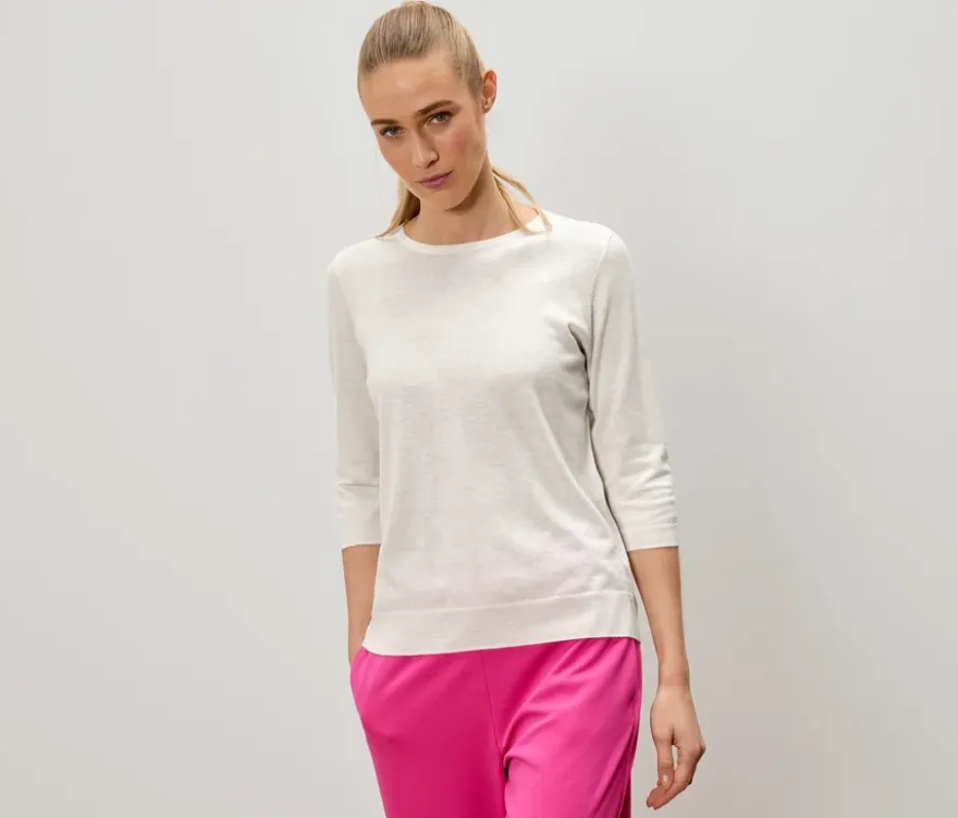 Feinstrickpullover mit Seide, creme