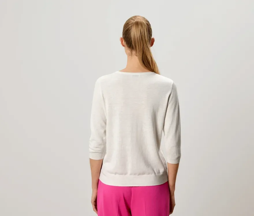 Feinstrickpullover mit Seide, creme