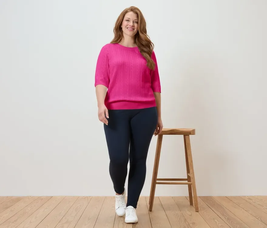 Feinstrickpullover mit Zopfmuster, pink