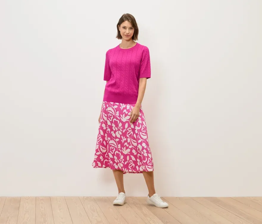 Feinstrickpullover mit Zopfmuster, pink