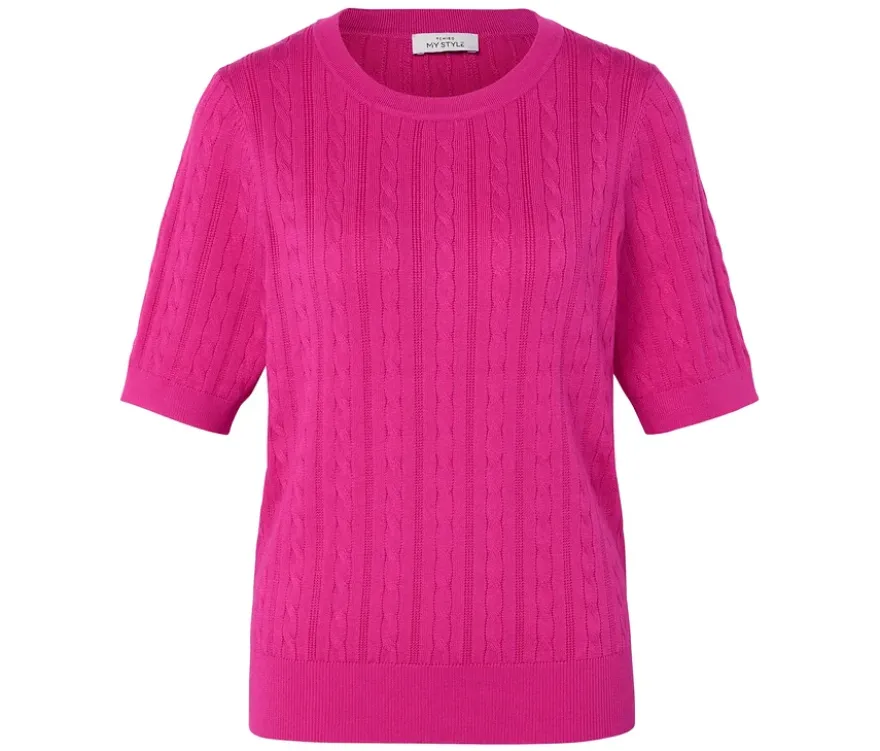 Feinstrickpullover mit Zopfmuster, pink