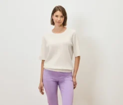 Feinstrickpullover mit Zopfmuster, beige