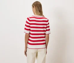 Feinstrickpullover, rot-weiß gestreift