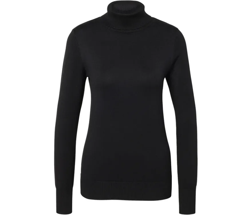 Feinstrick-Rollkragenpullover, schwarz
