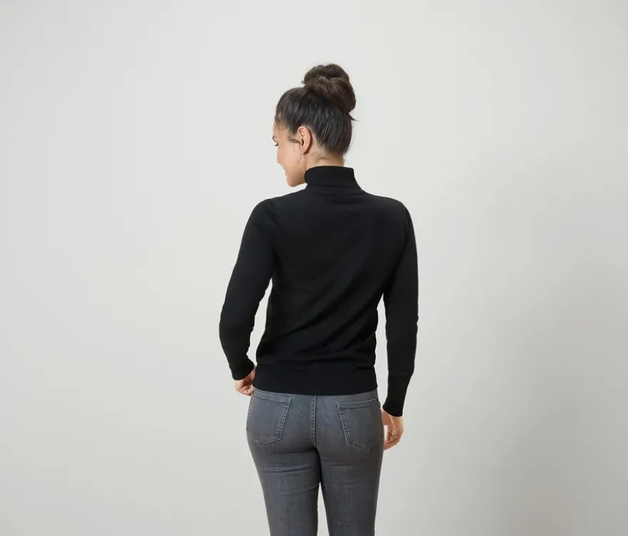 Feinstrick-Rollkragenpullover, schwarz