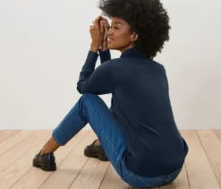 Feinstrick-Rollkragenpullover, dunkelblau