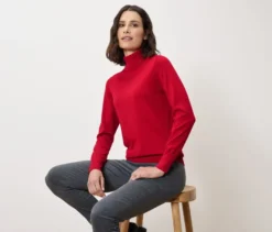 Feinstrick-Rollkragenpullover, rot