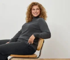 Feinstrick-Rollkragenpullover, grau meliert