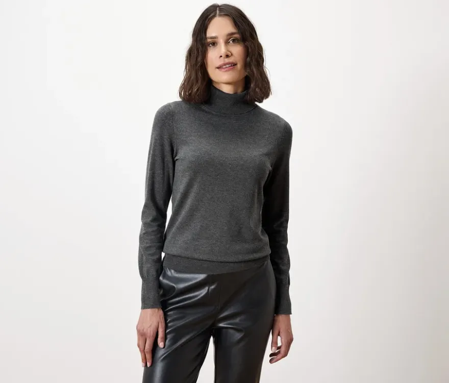 Feinstrick-Rollkragenpullover, grau meliert
