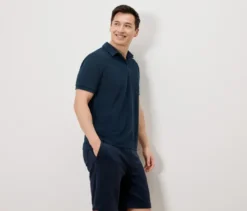 Frottee-Poloshirt, navy