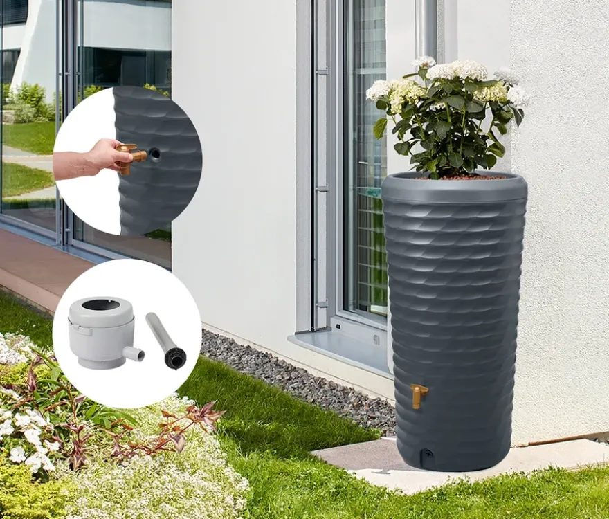 GARANTIA 2-in-1-Regenspeicher, ca. 230 l, Komplett-Set mit Pflanzenschale
