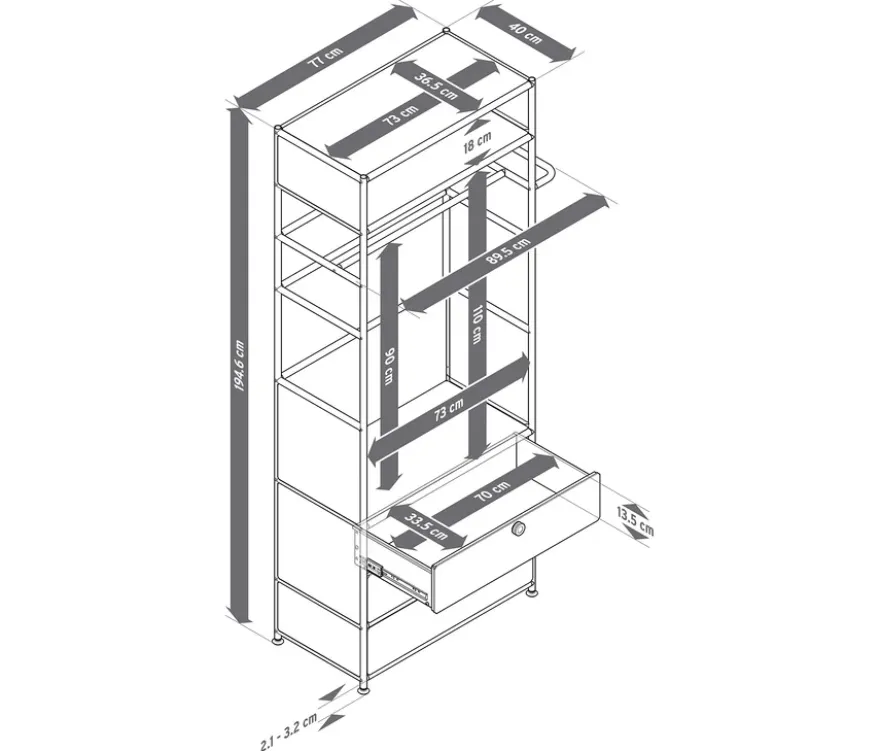 Garderobe Metall »CN3« mit Kleiderstange und 3 Schubladen