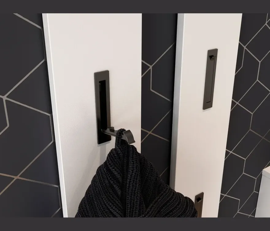 Garderobenpaneel mit schwarzen Haken, weiß