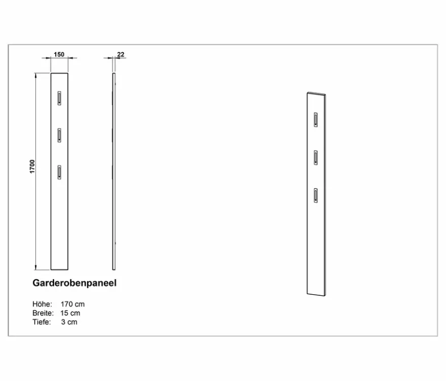 Garderobenpaneel mit silberfarbenen Haken, weiß